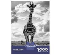 1000 Piece Puzzle for Adults, Giraffe at Waterhole Black And White Photo Artwork, Mindfulness Activity, for Puzzle Lovers, Durable Puzzle Pieces, 70x50cm/1000pcs