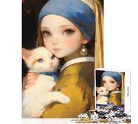 1000-piece Puzzle for Adults Girl with Pearl And Cat Puzzles for Teenagers Staycation Kill Time Help The Brain Exercise Unique Birthday And Gifts (38x52cm)