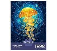 1000-piece Puzzle for Adults Glowing Jellyfish in Deep Blue Sea Jigsaws for Adults Family Games Precision Cutting Unique Birthday And Xmas Gifts 38x26cm/1000pcs