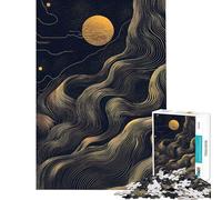 1000 Piece Puzzle For Adults Gold Line Waves ﹨u Moon Jigsaw Puzzle Hands-on Game Hand Speed Race Deal As Gifts for The Whole Family (size 38x26cm)