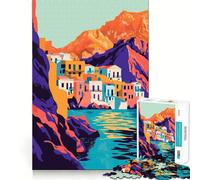 1000 Piece Puzzle For Adults Greece Mediterranean Village Neat Edge Decor Brain Activity Fun Easy Time Fun Birthday Mind Gift (38x52cm)