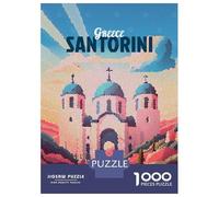 1000 Piece Puzzle for Adults, Greece Santorini Travel Artwork, Mindfulness Activity, Winter Indoor Entertainment, Precision Cut Pieces, 38x26cm/1000pcs