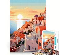 1000-piece Puzzle for Adults Greece Sunset Travel Art Premium Cut Fun Brain Boosting Play Chill Game Play Christmas Calm Gift (38x26cm)