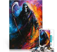 1000 Piece Puzzle For Adults Grim Reaper Flames Surreal Herausfordernd Schwierig Einzigartige Wohndekoration und Geschenke75x50cm