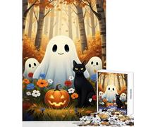 1000-piece Puzzle for Adults Halloween Ghosts, Cat, And Pumpkin Puzzles for Teenagers Staycation Kill Time Help The Brain Exercise Unique Birthday And Gifts (38x26cm)