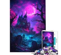 1000 Piece Puzzle For Adults Haunted Mansion Under Neon Moon Jigsaws for Adults Hands-on Game Perfect Decoration Deal As Gifts for The Whole Family (Size 38x52cm)