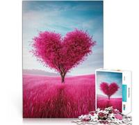 1000-piece puzzle for adults Heart-Shaped Tree in Pink Field Made of cardboard for age 14+ Relaxing games Improving love between couples。size:38x52cm/14.96x20.47inch