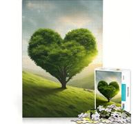 1000 Piece Puzzle For Adults Heart-Shaped Tree on Green Hill Brain Teaser Game Interesting Stress Reduction Every Piece Is Unique 38x52cm