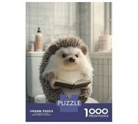 1000 Piece Puzzle for Adults, Hedgehog Reading on A Toilet Artwork, Mindfulness Activity, Seasonal Gift Choice, Precision Cut Pieces, 52x38cm/1000pcs
