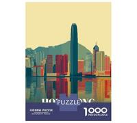 1000 Piece Puzzle for Adults, Hong Kong Cityscape Reflection Art Artwork, Creative Leisure Activity, Christmas Family Activity, Durable Puzzle Pieces, 52x38cm/1000pcs