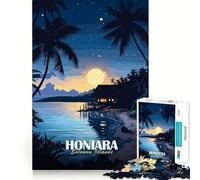 1000 Piece Puzzle For Adults Honiara, Solomon Islands Tropical Night Smooth Joint Fun Logic Puzzle Play Casual Game Time Xmas Scene Art (38x52cm)