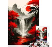 1000 Piece Puzzle For Adults Japanese Waterfall Landscape with Red Trees Home Decoration Toys Great Gift Practical Game with Matching Poster And Trivia Sheet Size 50x75cm