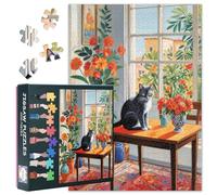 1000 Piece Puzzle for Adults, Jigsaw Puzzles - Cozy Cat in Window Sill with Sunlight - Premium Indoor Cat Art, Jigsaw Puzzles for Adults 1000 Pieces, Finished Size 27.5x19.7 in