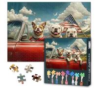 1000 Piece Puzzle for Adults, Jigsaw Puzzles for Adults - Dogs Driving Car with Red Vintage Auto Carrying United States Flag, Coolest Adult Puzzles Gift Idea, 27.5x19.7 Inches