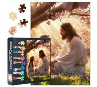 1000 Piece Puzzle for Adults & Jigsaw Puzzles - Jesus and Little Girl Sitting on Grass Under Tree, Heartwarming Christian Religious Artwork(27.5x19.7 in)