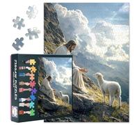 1000 Piece Puzzle for Adults & Jigsaw Puzzles - Jesus Sitting on Mountain Edge Reaching to Comfort Lost Lamb, Inspirational Religious Art Puzzles(27.5x19.7 in)