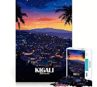 1000 Piece Puzzle For Adults Kigali, Rwanda Cityscape at Night Smooth Joint Fun Logic Puzzle Play Casual Game Time Xmas Scene Art (38x52cm)