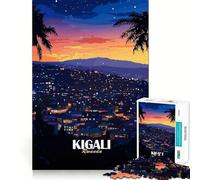 1000 Piece Puzzle For Adults Kigali, Rwanda Cityscape at Night Smooth Joint Fun Logic Puzzle Play Casual Game Time Xmas Scene Art (50x75cm)