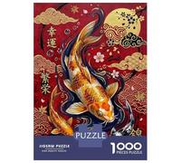 1000 Piece Puzzle for Adults, Koi Fish And Cherry Blossoms Poster, Picture, Metal Print, Paint by Tollaru Artwork, Relaxing Puzzle Experience, Seasonal Gift Choice, Durable Puzzle Pieces, 52x38cm/1000