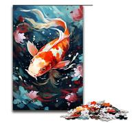 1000 Piece Puzzle For Adults Koi Fish Is Surrounded by Splatters in The Style Family Activity Jigsaw Family Game Stress Reliever Difficult Challenge Puzzle 75x50cm