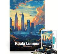 1000-piece Puzzle for Adults Kuala Lumpur Skyline at Sunset Fine Joint Fun Smart Challenge Fun Quiet Game Time Birthday Hobby Gift (38x52cm)