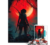 1000 Piece Puzzle For Adults Lara Croft in Jungle with Red Moon Help The Brain Exercise Presents for Women Educational Toy for 14+ Puzzle Game Offered (38x52cm)