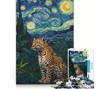 1000 Piece Puzzle For Adults Leopard in Starry Night Style Brain Teaser Game Interesting Stress Reduction Every Piece Is Unique 50x75cm