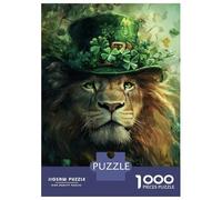 1000-piece Puzzle for Adults Lion in Clover Hat Puzzles for Adults Toy Wall Decor Home Decoration Unique Birthday And Xmas Gifts 52x38cm/1000pcs
