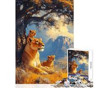 1000-piece Puzzle for Adults Lioness And Cubs Under A Tree Family Games for The Whole Family Educational Toy with Fully Interlocking Randomly Shaped Pieces (50X75cm)