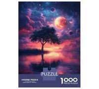 1000 Piece Puzzle for Adults, Lonely Tree Under Cosmic Sky Artwork, Mindfulness Activity, Festive Season Fun, Precision Cut Pieces, 52x38cm/1000pcs