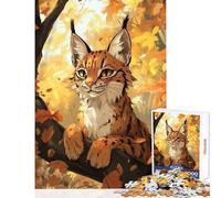 1000-piece Puzzle for Adults Lynx in Autumn Forest Enjoyable Group Leisure Activity Special Festive Holiday Surprise Gifts (38X52cm)