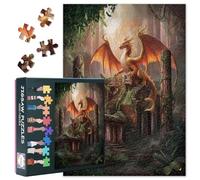 1000 Piece Puzzle for Adults, Magnificent Ancient Dragon Perched on Mystical Asian Temple Ruins - Fantasy Art, Premium 1000-Piece Jigsaw, Finished Size 27.5x19.7 in