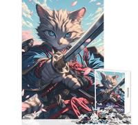 1000-piece Puzzle for Adults Maine Coon Cat Samurai Enjoyable Group Leisure Activity Special Festive Holiday Surprise Gifts (50X75cm)