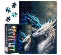 1000 Piece Puzzle for Adults - Majestic Blue & White Dragons Epic Fantasy Battle Jigsaw Puzzles 1000 Pieces, Coolest Adult Puzzles, 27.5x19.7 in