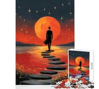 1000-piece Puzzle for Adults Man Walking on Stepping Stones to Moon Anti-Stress Toys Gift Birthday Brain Teaser Game Enhance Love between Couples Size 50x75cm