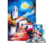 1000-piece Puzzle for Adults Mediterranean Village at Night Puzzles for Teenagers Staycation Kill Time Help The Brain Exercise Unique Birthday And Gifts (Size 38x26cm)