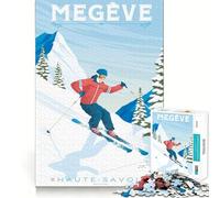 1000 Piece Puzzle For Adults Megeve France Ski Print Neat Edge Decor Brain Activity Fun Easy Time Fun Birthday Mind Gift (38x52cm)
