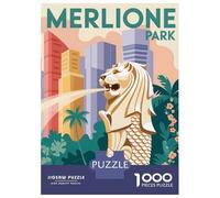 1000 Piece Puzzle for Adults, Merlione Park Singapore Travel Artwork, Creative Leisure Activity, Idea, Precision Cut Pieces, 70x50cm/1000pcs