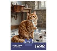 1000 Piece Puzzle for Adults, Mischievous Cat Plays with Toilet Paper Artwork, Challenging Brain Teaser, for Puzzle Lovers, Premium Puzzle Pieces, 70x50cm/1000pcs
