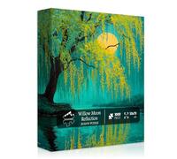 1000 Piece Puzzle for Adults Nature, Moon Willow Tree Jigsaw Puzzles, Scenery Landscape Puzzle Water Reflection,Colorful Oil Painting Themed, Scenic Wall Art Decor