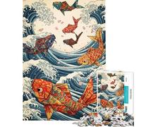 1000 Piece Puzzle For Adults Origami Koi Fish Ocean Waves Jigsaw Puzzle Hands-on Game Hand Speed Race Deal As Gifts for The Whole Family (size 38x52cm)