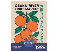 1000 Piece Puzzle for Adults, Osaka River Fruit Market Illustration Artwork, Stress Relief Activity, Winter Indoor Entertainment, Precision Cut Pieces, 38x26cm/1000pcs