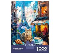 1000-piece Puzzle for Adults Parisian Cat Cafe Painting Puzzles for Adults Toy Wall Decor Home Decoration Unique Birthday And Xmas Gifts 52x38cm/1000pcs