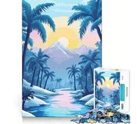 1000 Piece Puzzle For Adults Pastel Blue Calm Desert Oasis Minimalist Art Neat Edge Decor Brain Activity Fun Easy Time Fun Birthday Mind Gift (50x75cm)