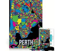 1000-piece Puzzle for Adults Perth Pop Art Colorful City Map Premium Cut Fun Brain Boosting Play Chill Game Play Christmas Calm Gift (50x75cm)