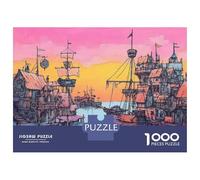 1000 Piece Puzzle For Adults Pirate Ship Docking Scene Adult Jigsaw Puzzle Relaxing Games Birthday Present Deal As Gifts for The Whole Family 52x38cm/1000pcs