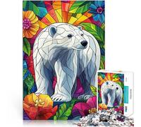 1000 Piece Puzzle For Adults Polar Bear in Floral Stained Glass Analyse und Logik Geburtstagsgeschenk, Geschenke, Wandkunst52x38cm