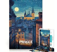 1000-piece Puzzle for Adults Prague Czech Republic Night Cityscape Fine Joint Fun Smart Challenge Fun Quiet Game Time Birthday Hobby Gift (38x26cm)