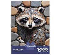 1000 Piece Puzzle for Adults, Raccoon Mosaic Art with Stone Border Artwork, Challenging Brain Teaser, for Puzzle Lovers, Premium Puzzle Pieces, 52x38cm/1000pcs