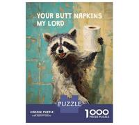 1000 Piece Puzzle for Adults, Raccoon Your Butt Napkins Artwork, Mindfulness Activity, Seasonal Gift Choice, Durable Puzzle Pieces, 38x26cm/1000pcs